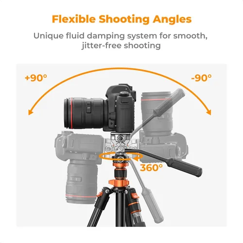 Miniatura 5 de K&F CONCEPT Trípode de video de cámara de 83 pulgadas para DSLR, trípode de aluminio compacto con cabezal fluido panorámico de 360° para viajes