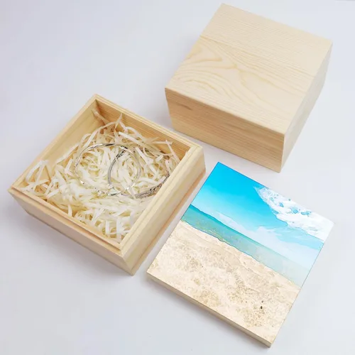Miniatura 7 de MY MIRONEY 2 cajas de almacenamiento de madera sin terminar con tapa superior de 5.91 x 5.91 pulgadas, caja cuadrada de madera de pino