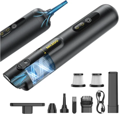 Mr.ego Car Vacuum Portable Cordless, 26000Pa High-Power Handheld Vacuum & Air Duster with Brushless Motor, Multi-Nozzles, Green LED Light & Washable