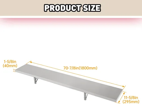 Miniatura 3 de HECASA Estante plegable para ventana de concesión de 6 pies, 70.8 pulgadas de largo x 11.6 pulgadas de ancho, estante para alimentos, camión