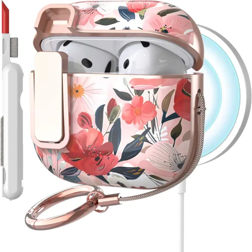 Miniatura 16 de TATOFY Funda protectora para AirPods 1 y 2, elegante funda protectora duradera con patrones de flores bonitas y llavero con clip