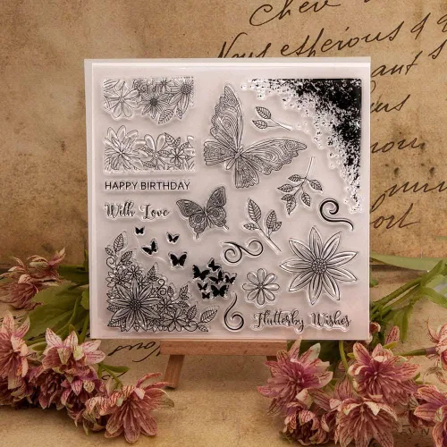Miniatura 5 de Sellos transparentes de mariposa para hacer tarjetas y diarios, flores, esquinas, hojas, sellos de goma para manualidades, álbumes de recortes