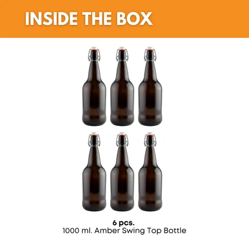 Miniatura 2 de FastRack Botellas de vidrio con tapa abatible, 33 onzas, paquete de 6, botellas de vidrio con tapa abatible ámbar para elaboración casera, bebidas