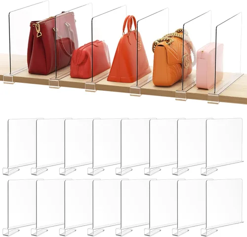 HBlife Paquete de 16 separadores de estantes transparentes, organizador vertical de bolso para armario, perfecto para suéteres, camisas, bolsos en