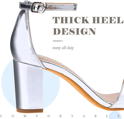 Miniatura 4 de Ankis Tacones para mujer, puntera abierta, correa de tobillo, tacón grueso, sandalias de 2.75 pulgadas