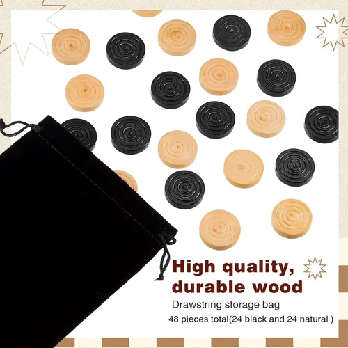 Miniatura 3 de Sumind 48 piezas de madera de damas de 1.06 pulgadas en bolsa de almacenamiento con cordón, juego de mesa con borde apilable para viajes, oficina