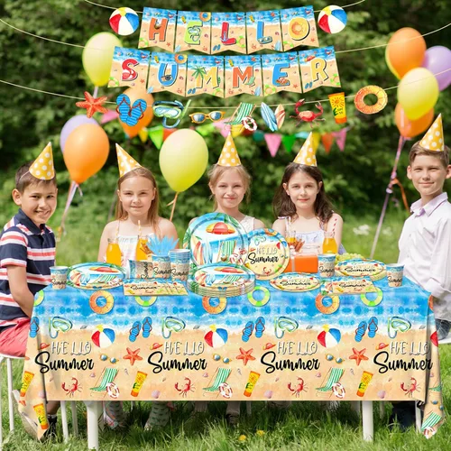 Miniatura 7 de Hola Decoraciones de Fiesta de Verano - Juego de 142 Piezas de Platos y Servilletas de Papel para Fiesta en la Playa y la Piscina, Vajilla Temática