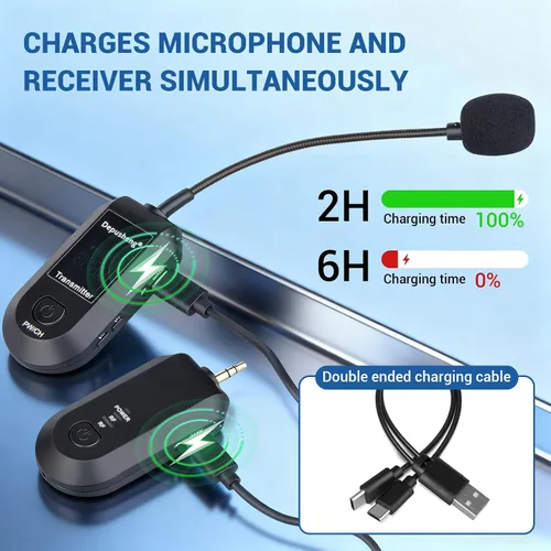 Miniatura 7 de Depusheng Auriculares de micrófono inalámbrico 2.4G, Lavalier y micrófono de mano rango de 160 pies, con enchufe de 1/8 y 1/4 pulgadas para sistema