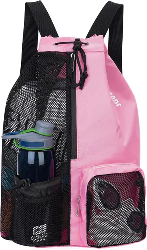 WANDF Mochila de Malla con Cordón para Natación, con Bolsillo para Artículos Húmedos, para Natación, Gimnasio y Equipo de Entrenamiento Rosa