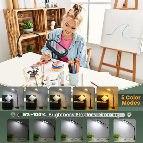 Miniatura 4 de Lupa 12X con luz y soporte, lente rectangular de cristal real, 5 modos de color, regulable continuo, cuello de cisne flexible de 24 pulgadas