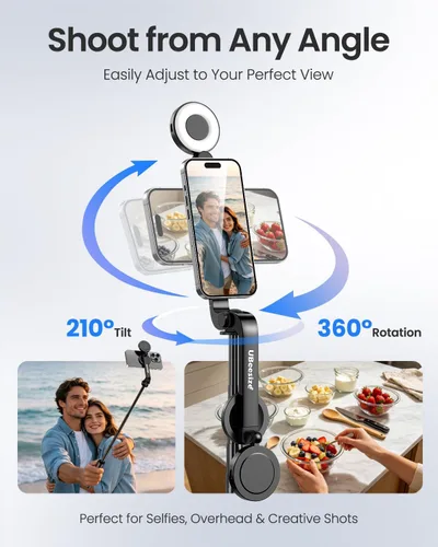 Miniatura 6 de UBeesize Trípode magnético para selfie stick con luz regulable y control remoto recargable, soporte de trípode portátil de viaje para teléfonos