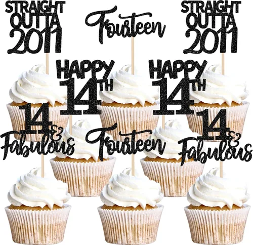 Miniatura 25 de Paquete de 24 adornos para cupcakes Straight Outta 2012 Happy 13th Birthday Thireen Awesome Since 2012, 13 fabulosas decoraciones para tartas