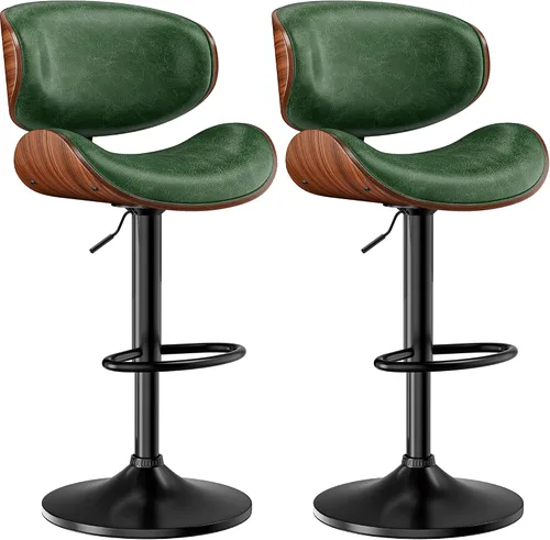 Miniatura 19 de Taburetes de bar, taburetes de bar giratorios ajustables para isla de cocina, sillas de barra de cuero moderno de mediados de siglo de altura