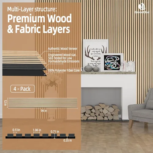 Miniatura 2 de Paneles de pared de listones de madera acústica, paneles insonorizados de roble blanco para decoración de paredes interiores, diseño moderno, 94 x