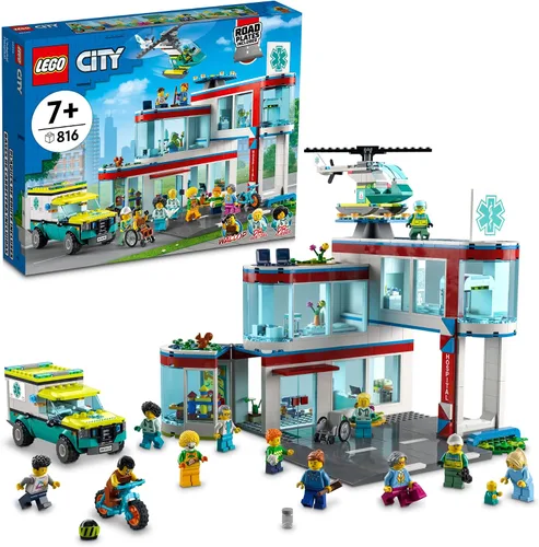 LEGO City Hospital Building Set 60330 con ambulancia de juguete, helicóptero de rescate y 12 mini figuras, hospital de juguete de simulación para