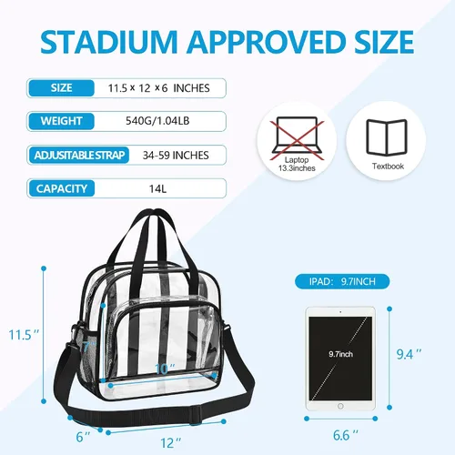 Miniatura 4 de Paxiland Clear Bag for Stadium Events, 12x6x12 inches Tote Bag with Detachable Reinforced Strap for Sports Concert and Work