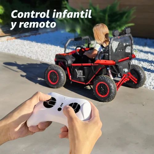 Miniatura 5 de Hikiddo Vehículo UTV de 2 plazas, auto de juguete para niños grandes con control remoto, 2WD/4WD conmutable, 4 motores de 200 W, rojo oscuro