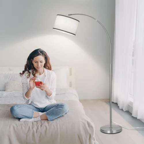 Miniatura 6 de Lámpara de pie de arco plateada para sala de estar, lámpara de pie moderna con cabeza ajustable, lámpara de poste alto con interruptor de pedal