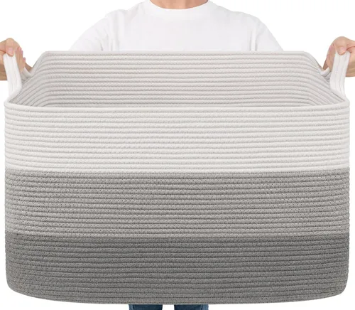 Miniatura 34 de Goodpick Cesta Grande de Almacenamiento de Juguetes, Cestas de Cuerda de Algodón Gris Contenedor de Almacenamiento de Juguetes para Bebé, Niños