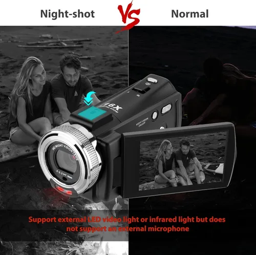 Miniatura 2 de Videocámara de video, Full HD 1080P 30FPS IR visión nocturna Vlogging cámara para YouTube Kids, pantalla LCD de 3.0 pulgadas, cámara digital