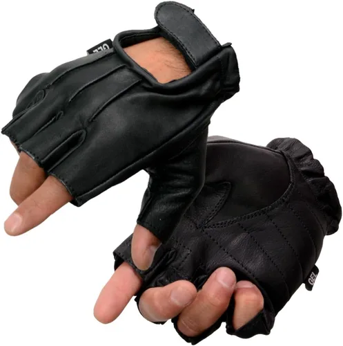 Milwaukee Leather SH206 - Guantes de mano para motocicleta sin dedos acolchados de gel de cuero negro con diseño "Welted"