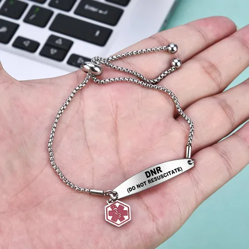 Miniatura 5 de Pulseras de alerta médica para mujer, pulseras de identificación médica con grabado láser gratis, pulseras ajustables de acero inoxidable grabado