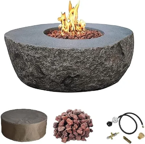 Miniatura 55 de Elementi+ Mesa de Fuego de Gas Colorado de Hormigón Fundido de 56" Rectangular, Hoguera al Aire Libre con Ignición Electrónica Incluye Cubierta