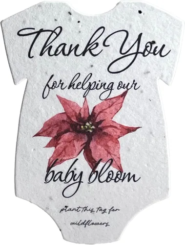 Miniatura 3 de Body para bebé con forma de agradecimiento, papel de semillas de 3 x 2 pulgadas, juego de 12 (flor rosa)