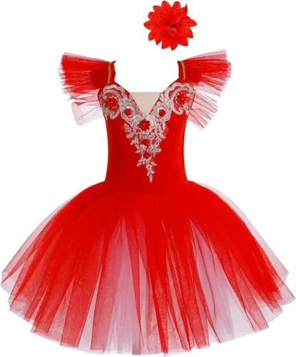 Miniatura 14 de JEATHA Camisola para niñas y niñas, leotardo con falda, vestido de ballet, cisne, lago, tutú, bailarina, disfraces para competición