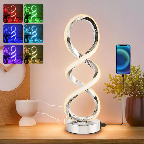 Moderna lámpara de mesa RGB en espiral, lámpara de noche regulable táctil, 7 colores, 10 modos de luz, lámpara de mesa de diseño en espiral, lámpara