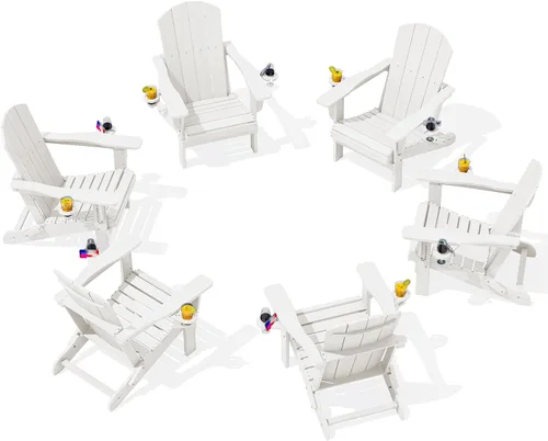Miniatura 46 de SERWALL Silla Adirondack con portavasos – Juego de 2 sillas Adirondack compuestas para exteriores de polietileno de alta densidad para todo