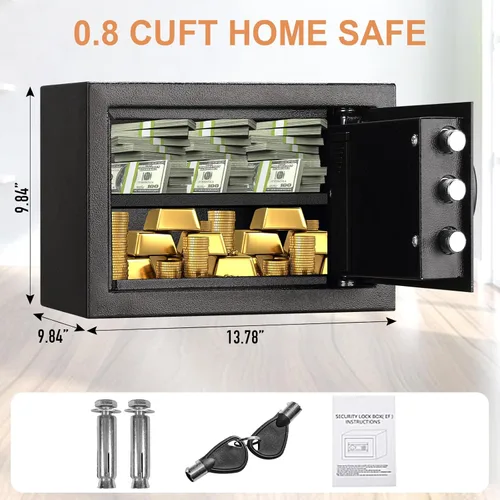 Miniatura 2 de Tenamic Caja de seguridad de 0.8 pies cúbicos a prueba de fuego, impermeable, caja fuerte para el hogar, caja de seguridad pequeña con teclado, caja