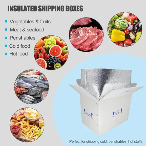 Miniatura 6 de Cajas de envío aisladas de 15 x 10 x 11 pulgadas para alimentos congelados, paquete de 4 cajas de cartón con aislamiento de papel de aluminio, caja