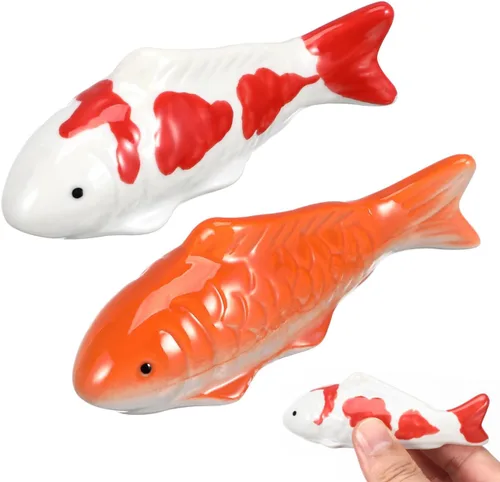 balacoo 2 piezas de decoración de peces Koi flotantes para acuario, figuras de peces Koi flotantes de cerámica realista para escritorio, estanque de