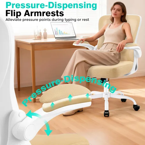 Miniatura 7 de AreShark Silla de oficina – Silla de escritorio ergonómica de malla transpirable con soporte lumbar ajustable y reposabrazos abatibles – Silla Caqui
