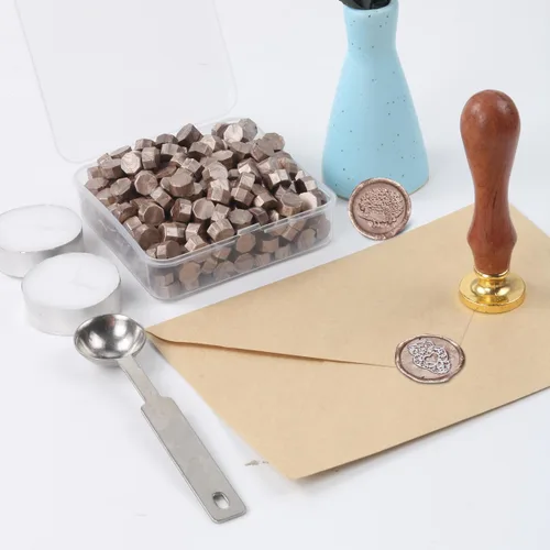 Miniatura 2 de Juego de 300 cuentas de cera de sellado dorado champán para sello de cera con velas y cuchara de fusión, perfecto para tarjetas de Navidad