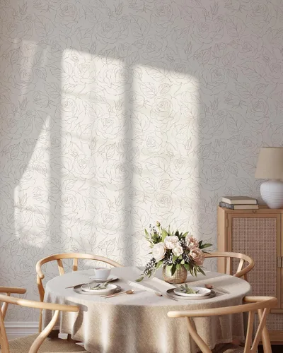 Miniatura 2 de Papel pintado de rosas bohemias, papel tapiz minimalista autoadhesivo extraíble, mural floral para despegar y pegar