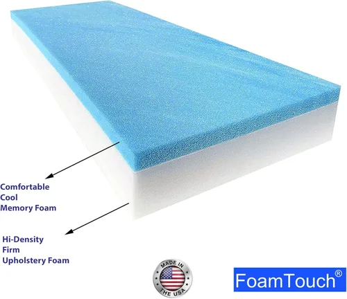 Miniatura 3 de FoamTouch Colchón litera de 8 x 38 x 72 pulgadas, espuma viscoelástica de gel en blanco de alta densidad, variedad de repuesto de colchón