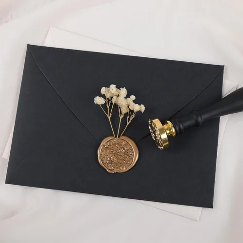 Miniatura 6 de UNIQOOO Sello de Cera con Flores de Begonia - Sello de Cera Floral con Tema Botánico, Cabeza de Latón Vintage con Mango de Madera para Sobres