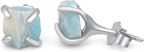 Miniatura 18 de Natural raw gemstone stud earrings with white gold over 925 sterling silver, 6 to 7mm rough genuine quality birthstone gift for her, Uniquelan