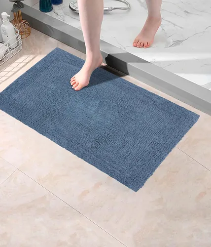 Miniatura 7 de COTTON CRAFT Lujosas alfombras de baño, juego de 2 alfombrillas reversibles y pesadas para suelo de baño, bañera y ducha, tapete de algodón puro