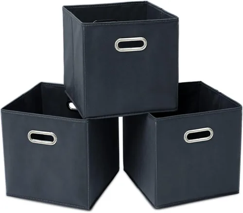 Miniatura 21 de STOREONE - Cubos de almacenamiento de tela con contenedores de cestas (28x28x28 cm) con asas dobles para estante, armario, organizadores de Negro
