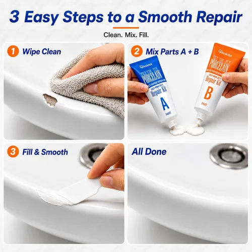 Miniatura 5 de Kit de reparación de porcelana blanco, kit de reparación de astillas y grietas de fregadero y azulejos de alto brillo para reparar rápidamente