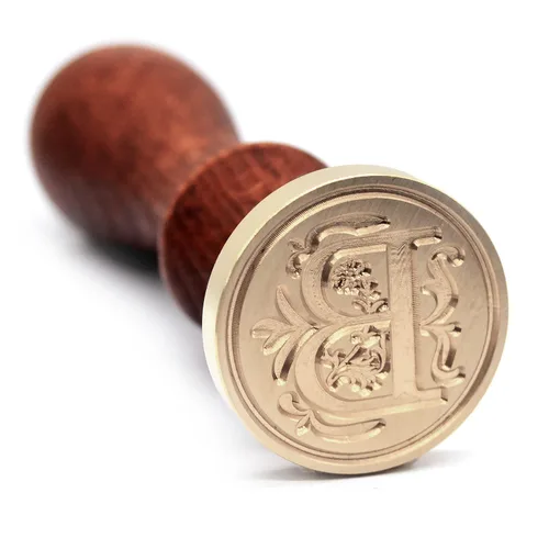 Miniatura 12 de Sello de Cera Medieval con Alfabeto de Iniciales, Cabeza de Latón con Mango de Madera, para Tarjeta de Acción de Gracias/Sobre/Envoltura