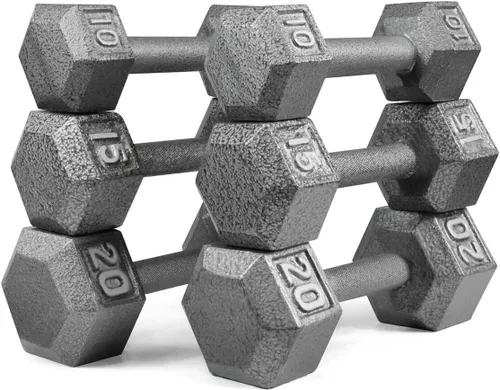 Miniatura 10 de WF Athletic Supply Juego de mancuernas de hierro fundido, juego de mancuernas hexagonales sólidas, color gris, entrenamiento de fuerza, pesas libres