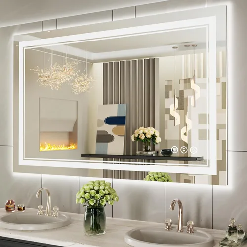 Miniatura 83 de Espejo de baño LED de 72 x 36 pulgadas, retroiluminado y frontal iluminado, espejo de tocador grande iluminado con luces, antiniebla, regulable