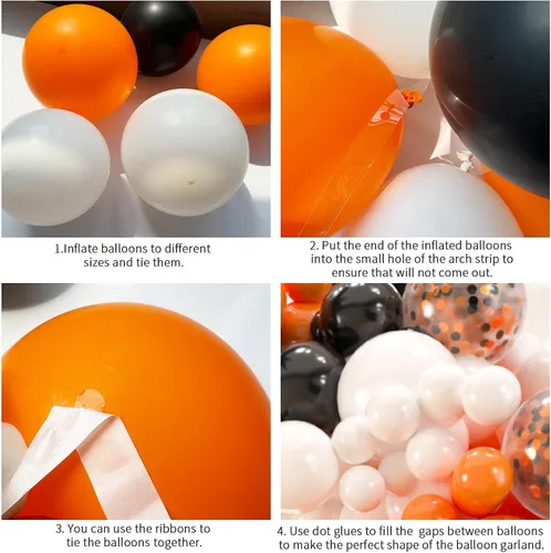 Miniatura 3 de Kit de arco de 161 globos de color negro, blanco y naranja, con 3 globos de papel de aluminio en explosión de estrellas para cumpleaños, graduación