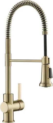 Miniatura 15 de Kraus Coda - Grifo de cocina de estilo comercial de una sola manija con 2 funciones, extraíble en latón cepillado sin manchas, KPF-1617BB