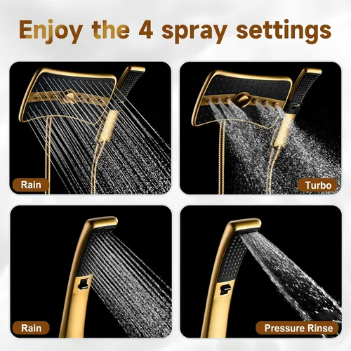 Miniatura 2 de BRIGHT SHOWERS Cabezal de ducha doble con mano, cabezal de ducha de lluvia de alta presión, manguera de acero inoxidable de 60 pulgadas, oro Oro