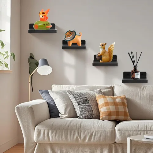 Miniatura 2 de Pequeño estante flotante para pared, juego de 2 estantes de pared de madera de 5 pulgadas, mini altavoces, monitor de bebé, cámaras, soporte de Negro